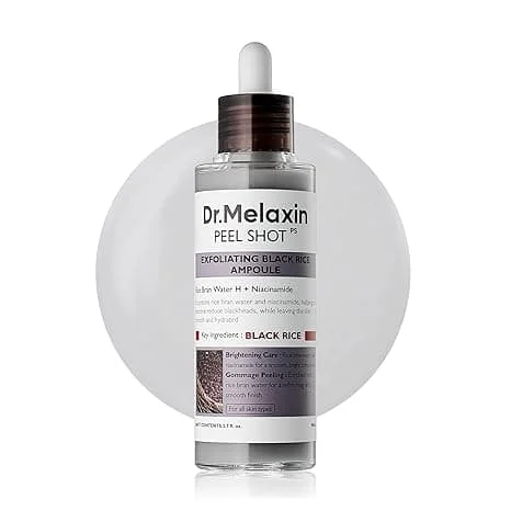 Dr.Melaxin Peel Shot Glow Black Rice Peeling Ampull, Exfolierande Ansiktsserum med Niacinamid, Hudtexturvård, Koreansk Hudvård, 80ml