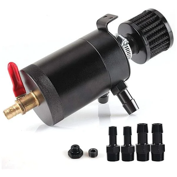Universal Biluppsamlare Kit Reservoartank, bafflad 2-port/3-port oljeavskiljare med ventilationsfilter + dräneringsventil