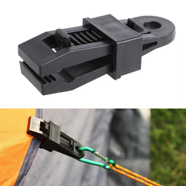 20 stycken utomhus camping plasttillbehör markis fixering spänne tält kapell klämma spänne vindrep plast spänne multifunktion (svart)