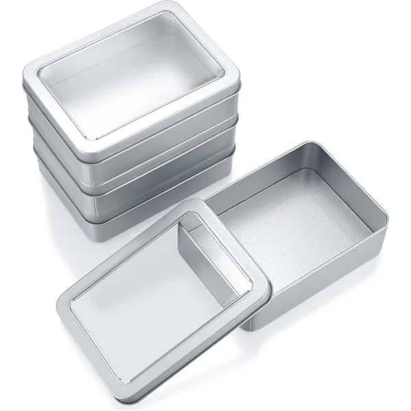 Small metal tins with lids, portable empty metal cosmetic tins, metal storage boxes 12.5 x 9 x 3.5 cm