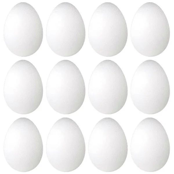 12-pakning 3-tommers påskeegg i skum, hvite isopor-egg, hobbyegg i skum, naturlige polystyren-egg, skumhåndverk