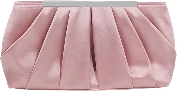Women's Pink Satin Evening Bag Elegant Satin Dress Pleated Evening Bag for Women Silver Wedding Handbag
