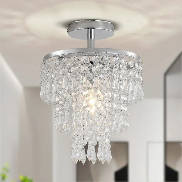 Modern kristalltaklampa, 3-lagers kristall, E27-lampa (lampa ingår ej), semi-infälld kristallkrona