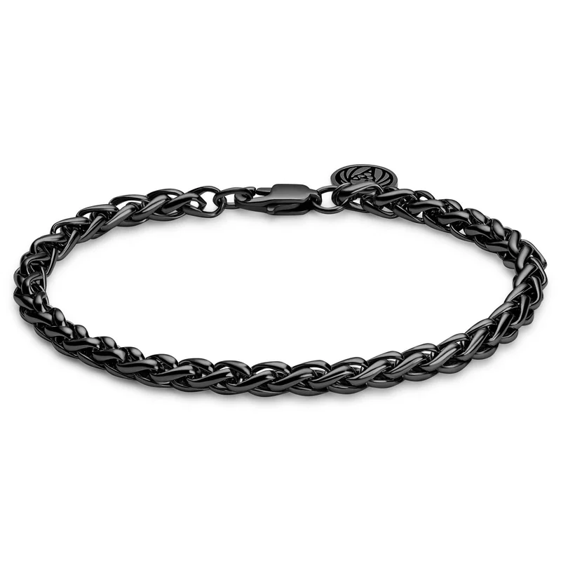 Essentials | 5 mm Gunmetal Μαύρο Βραχιόλι Αλυσίδα Χεριού Wheat Chain για άνδρες - Ατσάλινα βραχιόλια