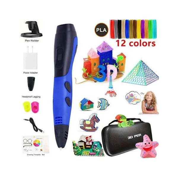 3D Pen - 3D Pen Startsæt - 3D Pen til Børn - Kompatibel med 12 PLA Kabel Farver - ABS/PLA Kabel Gave