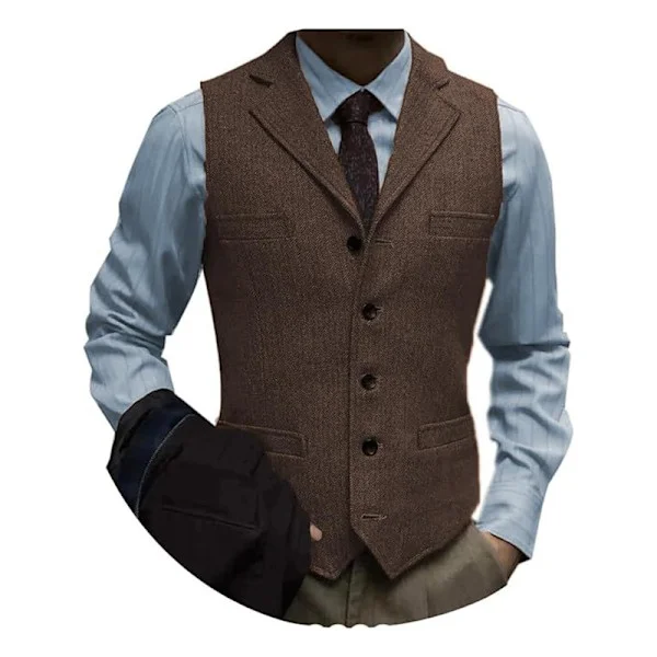 Herre Tweed Dress Vintage Vest Sildebensmønstret Ull Prom Vest