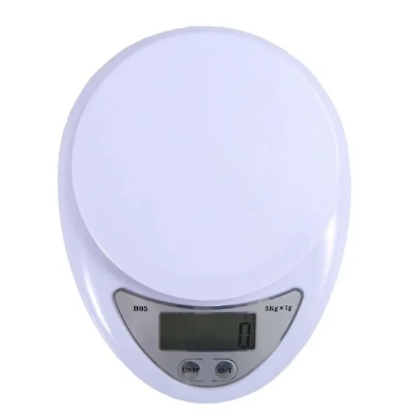 5 kg/1 g liten vekt for mat og dietter, med LCD-skjerm