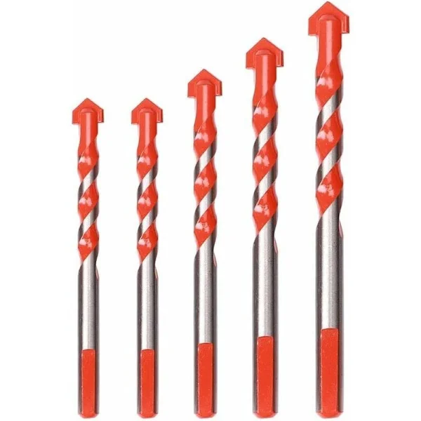 5 stk glassflisbor, keramisk steintøybor, diamantbor, flisbor, 6mm, 8mm, 10mm, 12mm Multi-material bor for keramikk, betong, fliser, murstein, glass, 