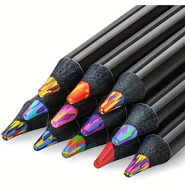 10 Rainbow Gradient Magic Pencils | Vibrant Doodle & Drawing Pencils | Kawaii Creative Writing & Art Supplies