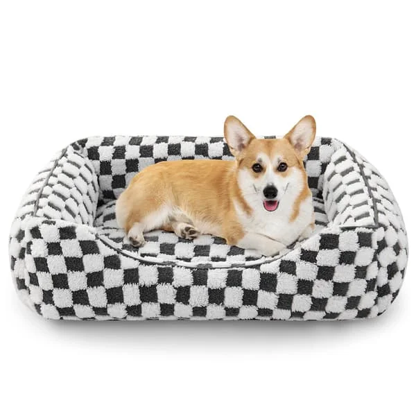 Hundsäng, Medium Hundsäng, Halkfri Hundsäng, Tvättbar, Anti-Ångest, Bekväm Plysch Hundsäng, Lämplig för Corgis, Chihuahuas och Bulldogs, 63×53×20 cm