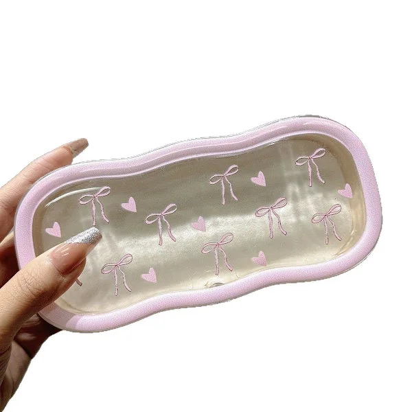 Pink Glasses Case with Bow, Hard Shell, Transparent Glasses Case, Cute Stand for Sunglasses and Reading Glasses