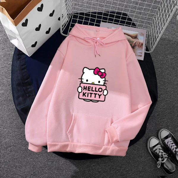 Tecknad Sanrio Hello-kitty Söt Hoodie för kvinnor Koreanska tjejer Mode Tröja Vår och Höst Modell Kläder Casual Långärmad XL rosa XL rosa