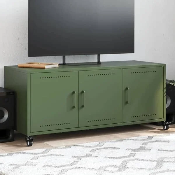 vidaXL TV-möbel, TV-skåp med dörrar, TV-stöd med förvaring för vardagsrum, olivgrön 846648