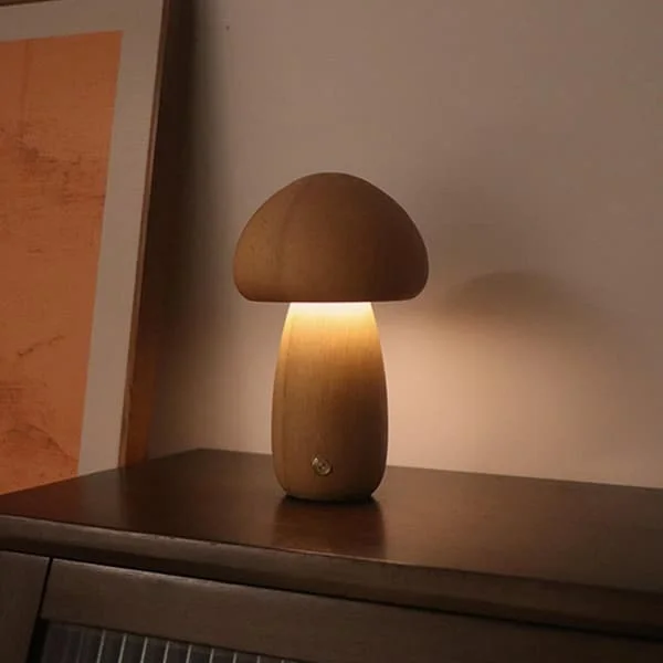 Svamp Lampa Uppladdningsbar Bärbar Nattlampa - Trälampa Sovrumslampa Sänglampa-FX- Beige