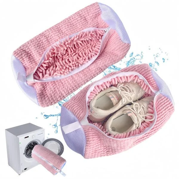 2-pack Shoe Washing Bag, Washing Machine and Dryer Laundry Bag for Shoes, Reusable Shoe Cleaning Bag for Sneakers, Microfiber Inside Pink