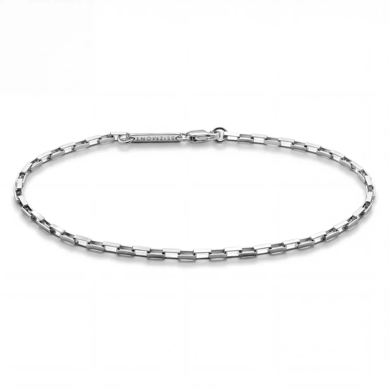 New Classics | 2mm 925 Sterling Silver Rectangular Cable Chain Bracelet for Men - Chain Bracelets