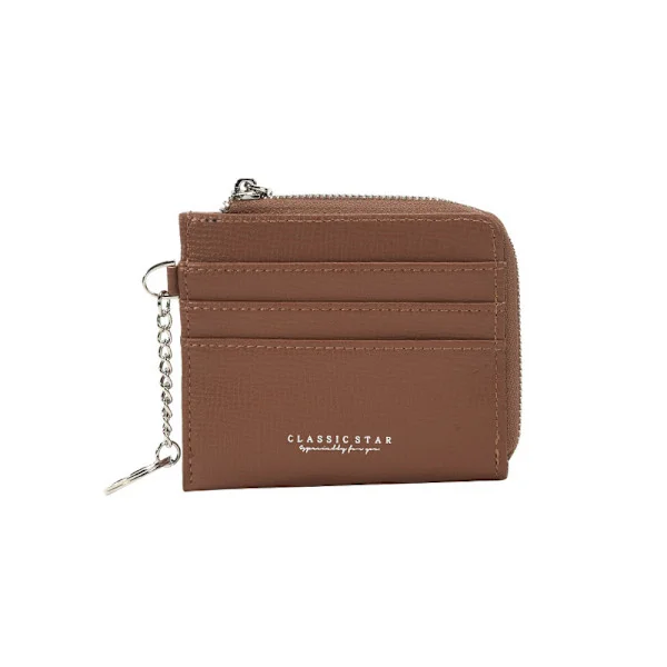 New Women's Wallet 2025 Card Zipper Wallet PU Leather Small Card Holder Brown Brown