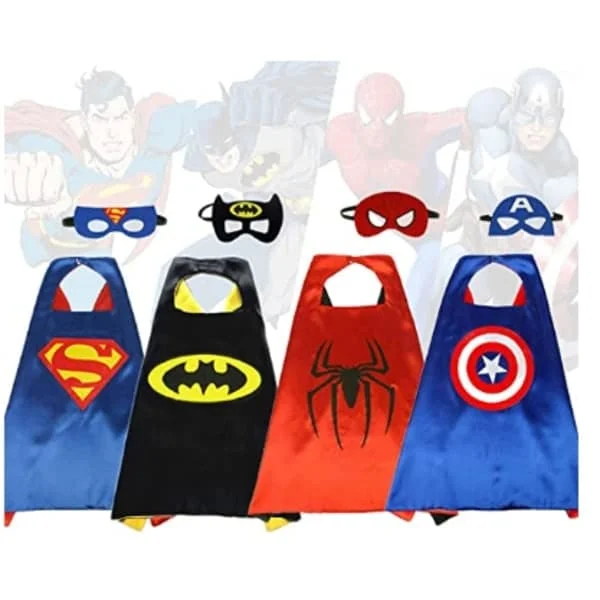 Superhelt Cosplay Kapper + Øyemaske for Barn Kostyme Rød Spiderman Kappe + Øyemaske Rød Spiderman