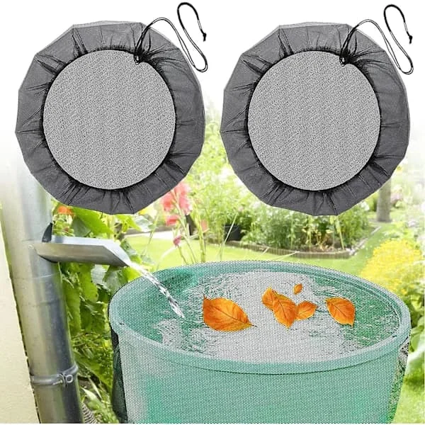 2-pack regntunnenätsskydd med dragsko, justerbart finmaskigt polyesterblad- och myggskydd för utomhusvattenuppsamling, svart 95 cm