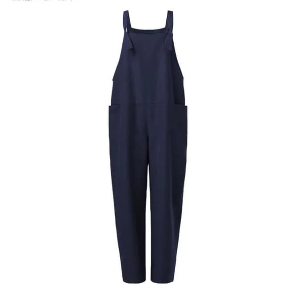 Dame Overalls Dungarees Romper Baggy Playsuit Bomull Lin Jumpsuit