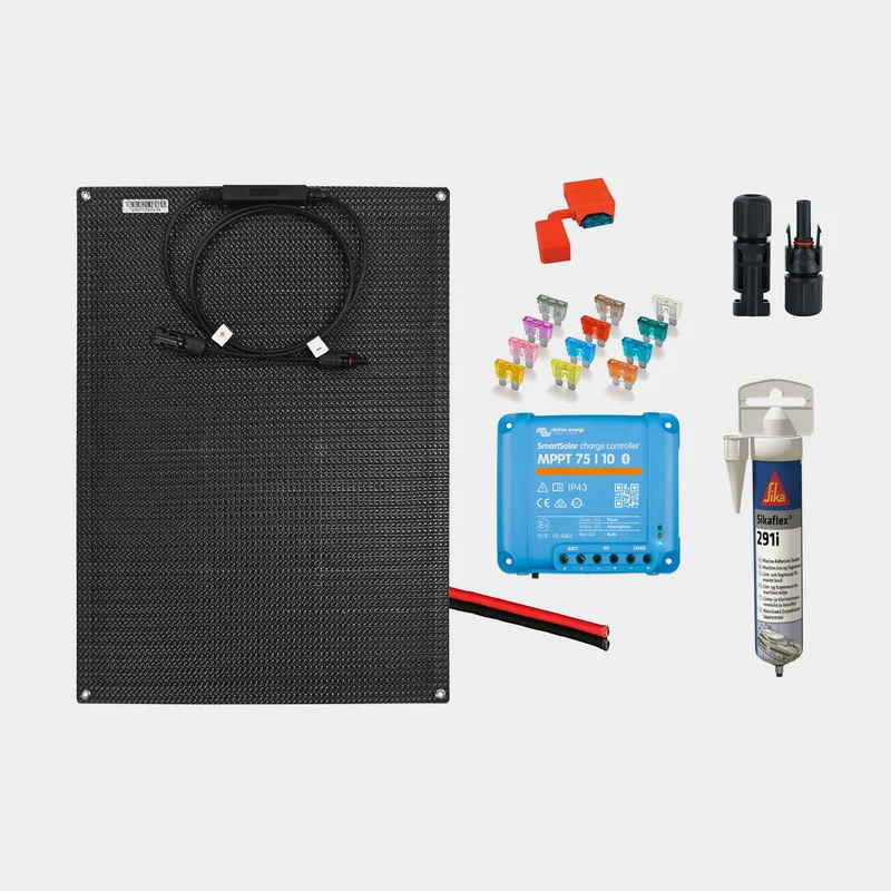 Solcellspaket för fast installation Juni Solar Junction Box Black Edition, 60 W, monokristallin, flexibel, 12 V, 580 x 540 x 3 mm, med MPPT-regulator