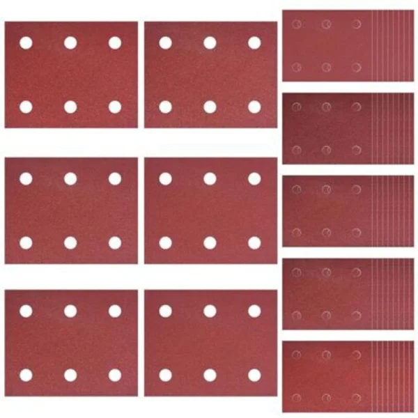50 stycken sandpapper, 6-håls slippapper, 40/60/80/100/120 korn slippapper, rektangulärt slippapper, för polering och rostborttagning, (FMY)