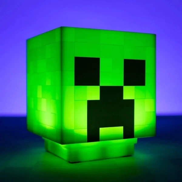 Minecraft Creeper Lampe, Dekorativ Natlampe, LED Lampe med Spil Lyd, Genopladelig, Sengelampe, Vægl lampe (Grøn)-Xin