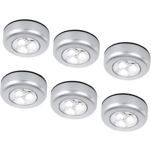 6-pakning LED Batteridrevet Trådløs Nattlampe Stick Tap Touch Lampe Selvklebende Trykklampe for Garderober, Skap, Benker eller Vaskerom, Trådløs for