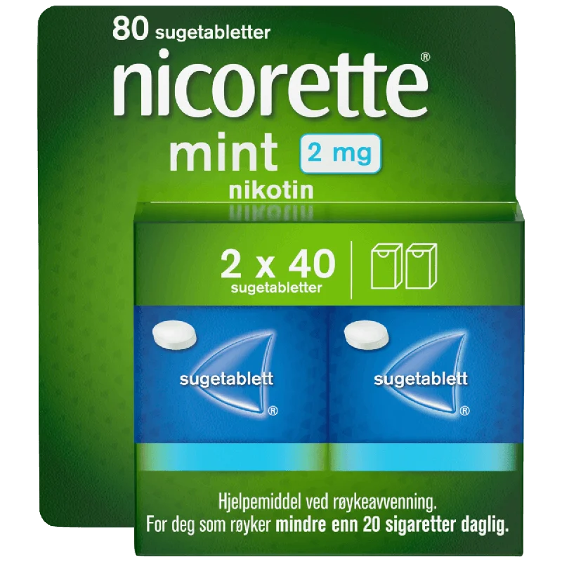Nicorette 2 mg sugetabletter mintsmak 2x40 stk røykeslutt