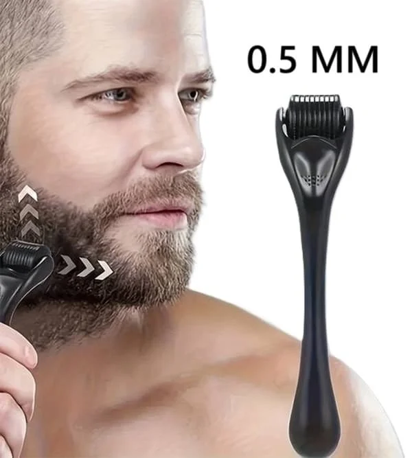 Skægrulle I Skægvækstrulle I Derma Roller I Stimulerer hår- og skægvækst I 0,5 MM Titaniumnåle I Sort