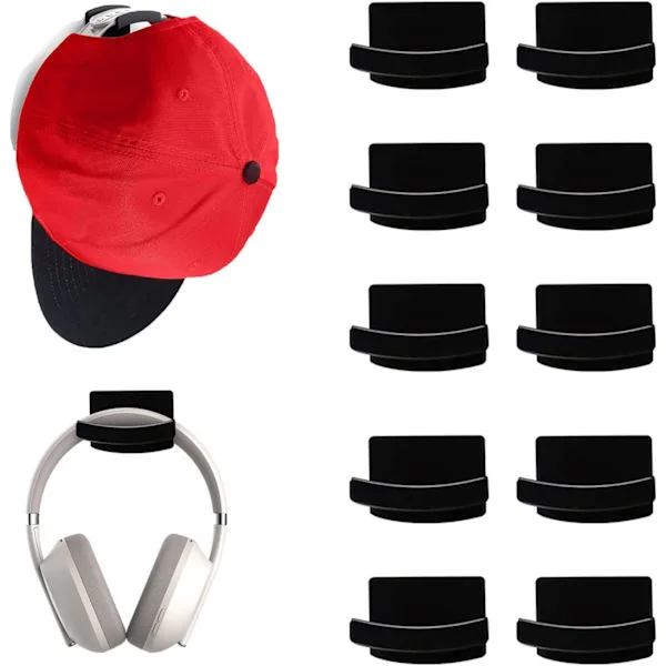 Black - 10 Hat Racks, Wall Hanger for Baseball Caps, Adhesive Hat Holder, Hat Towel Holder, Door Rack, Room