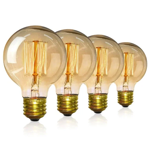 4-pack Vintage Edison Glödlampor - Dimbara Skruvlampor - Globe Glödlampor - Lampvarmt Ljus 40w G80 E27 220V [Energiklass A]