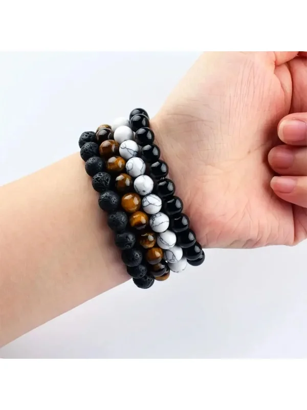 AliExpress - 1 Stück 4 Stil Vintage Perlenarmband Naturstein Lavastein Tigerauge Weiß Türkis Schwarzer Stein Perlenarmband