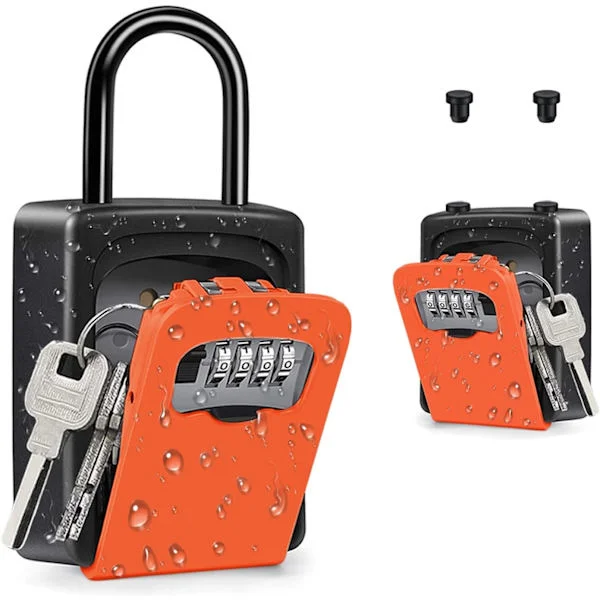 Portable Key Box, Padlock Key Box with Removable Shackle, Wall Mount Combination Key Lock Box Outdoor for Home, Up to 5 Keys (Orange)