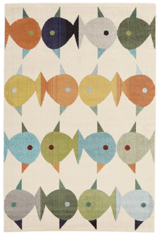 Fugl Og Fisk 140X200 Small Beige/Multicolor Animal Rug