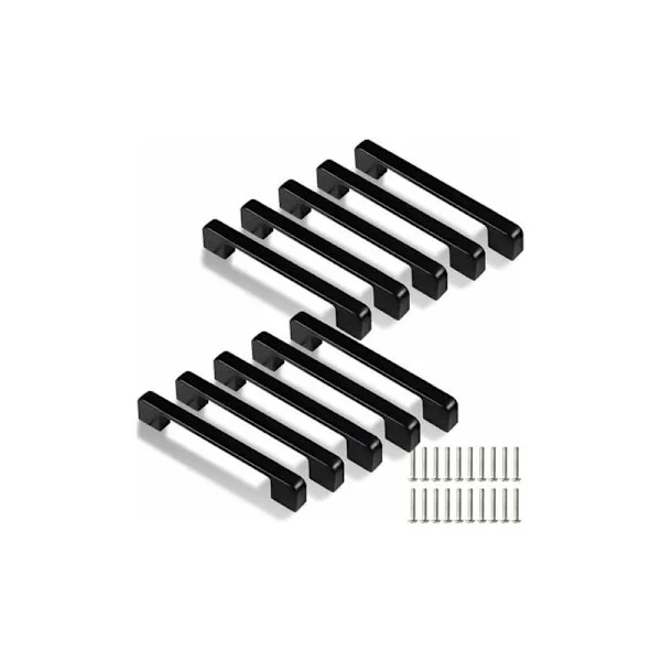 128mm Kökshandtag, 10 st Svarta Kökshandtag för Dörr, Låda, Skåp (med Skruvar)
