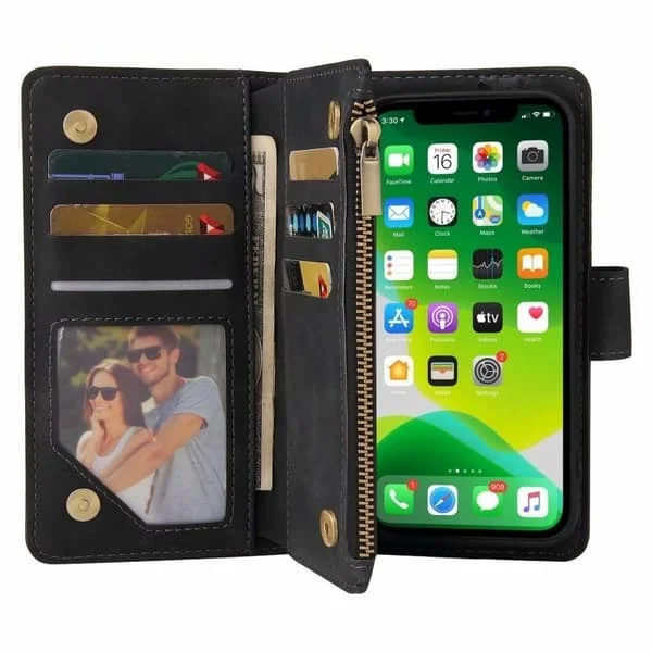 iPhone 14 Pro Multifunktionellt Plånboksfodral Zipper 8-Fack