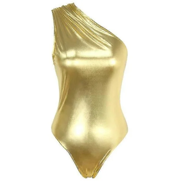 Dame metallisk flydende one-piece bodysuit one-shoulder leotard top