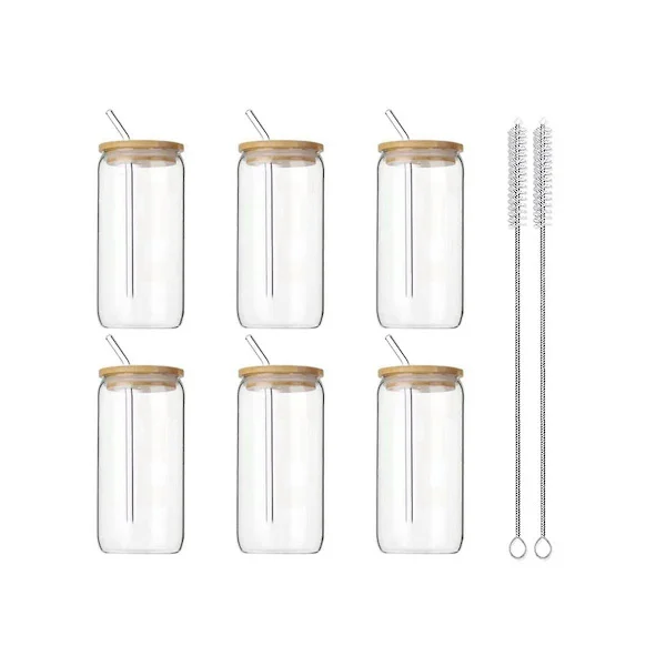 6 stk. 47 cl glas med låg og sugerør, transparente glas til kaffe, øl, te, vinglas, holdbare drikkeredskaber