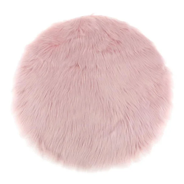 2 stk. runde vinterputer i fuskepels, saueskinn, plysjmatte, setepute, stolpute, rosa 35 cm