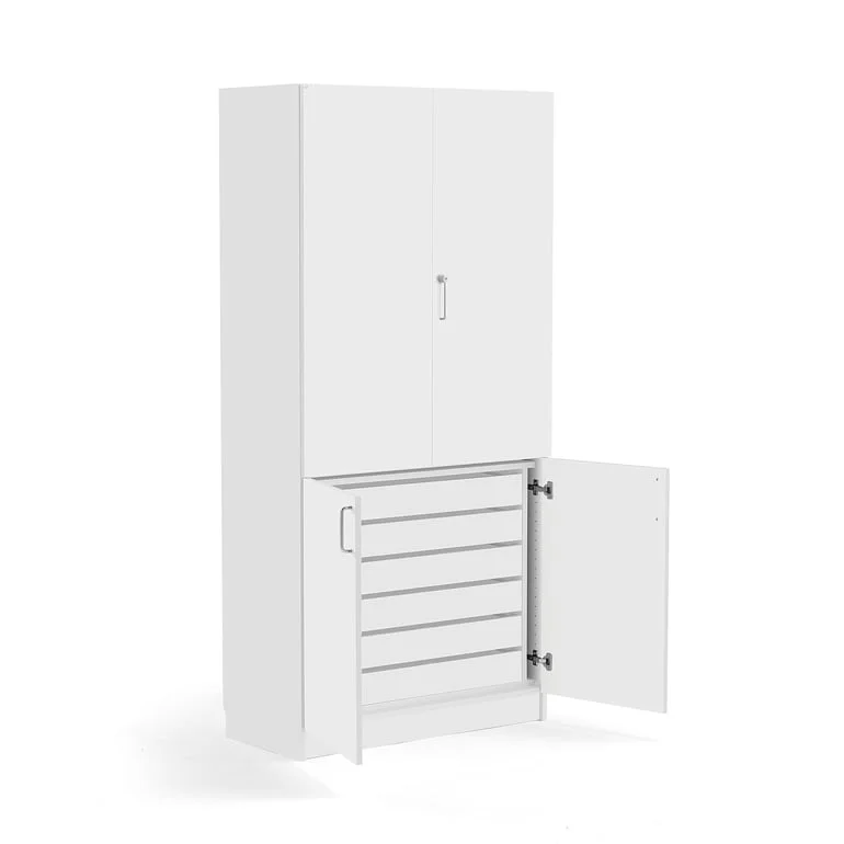 High wooden storage cabinet THEO, 6 drawers, white