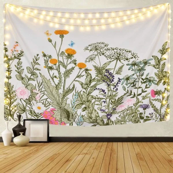 Färgglad blommig växttapet Vintage örter tapet Vilda blommor tapet väggbonad