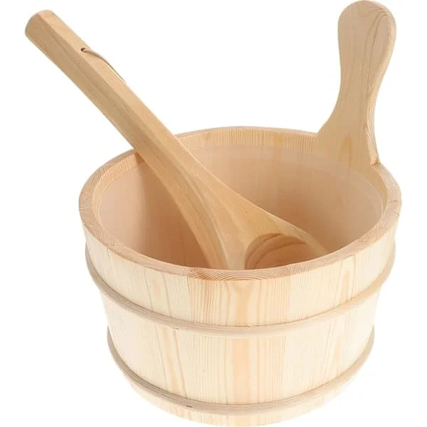 2 st Bastu Trä Hink och Skopa Set Bastu Vattenhink Trä Skopa Kit Tunna Set Bastu Ång Vatten Tillbehör