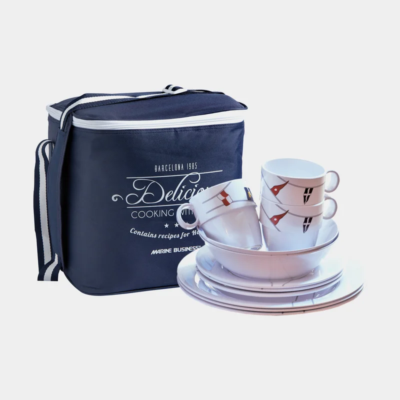 Melaminservis Marine Business Regata, non-slip, vit/mönstrad, 17 delar