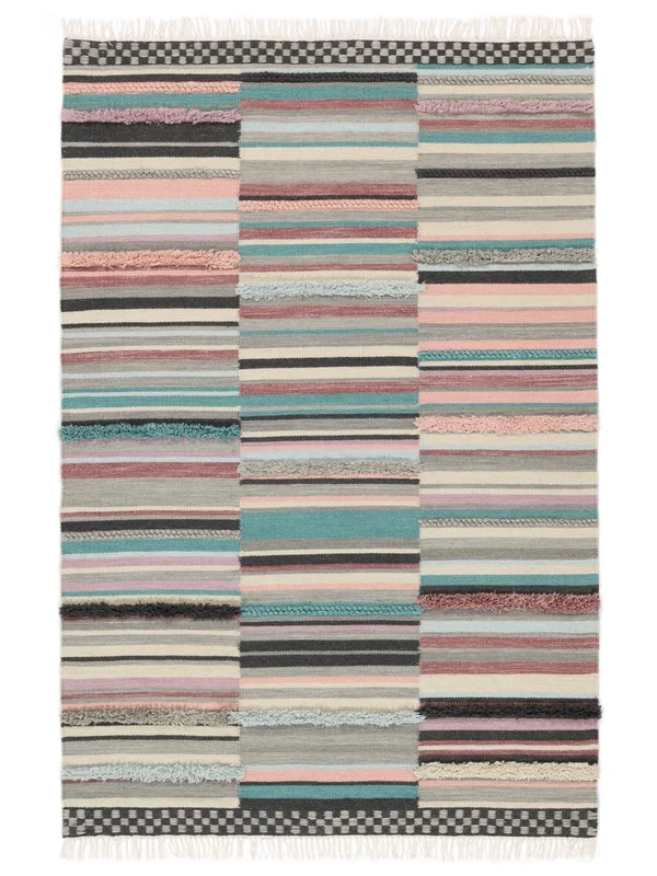 Wool Rug Striped Kajsa Pink/Multicolor Oeko-Tex