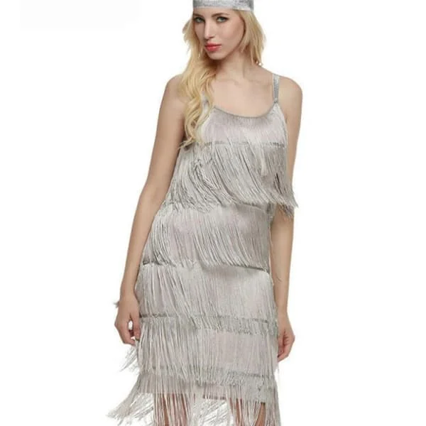 【BEMS】Naisten mekko 1920-luvun hapsumekko halter-kauluksella Great Gatsby Cocktail Party Flapper-mekot Naamiaisasut Hapsut Naisten asu Mekko Harmaa