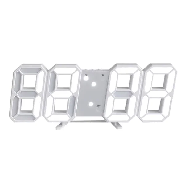3D LED Wall Clock Minimalist Wall Mounted Alarm Clock for Home Living Room Office White Font White Letter