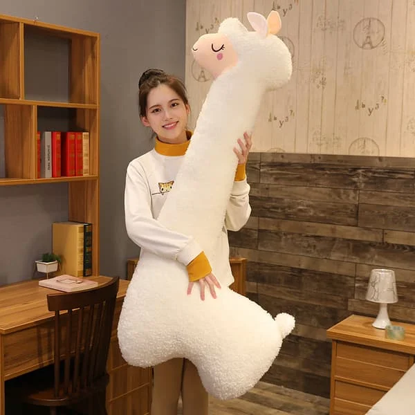Vartalotyyny 75 cm, valkoinen, jättimäinen alpakka-pehmo pitkä vartalotyyny