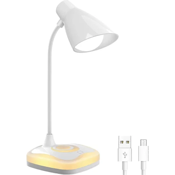 Bordlampe, USB genopladelig bordlampe med fleksibel hals, øjenbeskyttelse, 3 lysstyrkeniveauer med touch-kontrol