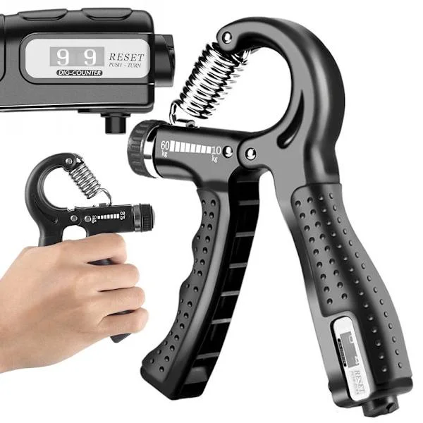 Handtränare handgrip justerbart motstånd 10–60 kg med räknare svart